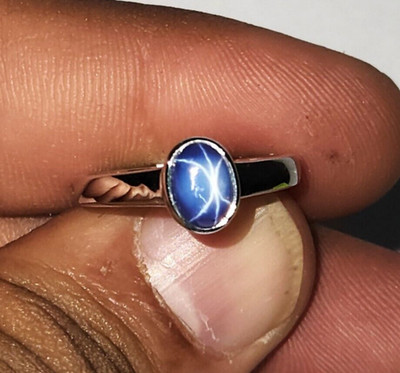 6 Strahlen Lab Star Saphir 925 Sterling Silber Ring Siegelring Handarbeit kla...