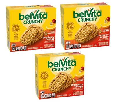 3 Boxes belVita Cranberry Orange Breakfast Biscuits, 5 Packs Per Box (4 Biscuits