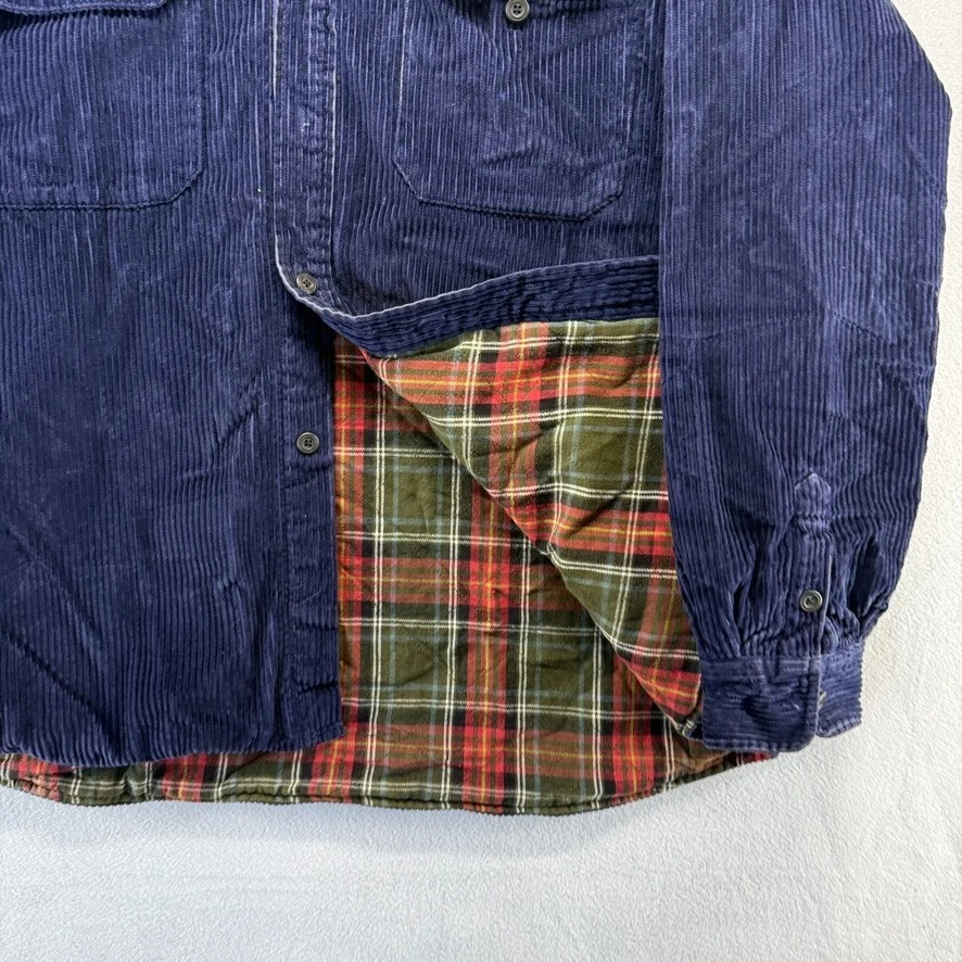 Vintage J Crew Shacket Men's XL Blue Corduroy Flannel Lined Button Shirt Pockets - Image 3 of 4