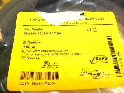 Turck - BSM BKM 19-1958-2.5/S101 - U-86570 -  Factory Sealed Bag