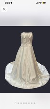 Ivory Satin Strapless Ball Gown Wedding Dress Embroidered Beading Train Corset