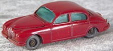 Vtg Matchbox Lesney no. 65 Jaguar 3.4 Litre Saloon, red w/ Grey plastic wheels