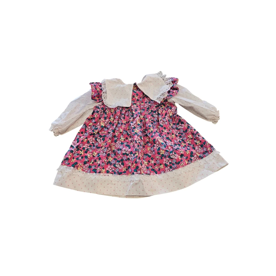 Vintage 1990s Cradle Togs Baby Girls Sz 18M Long Sleeve Pink Floral Dress Lace - Image 3 of 4