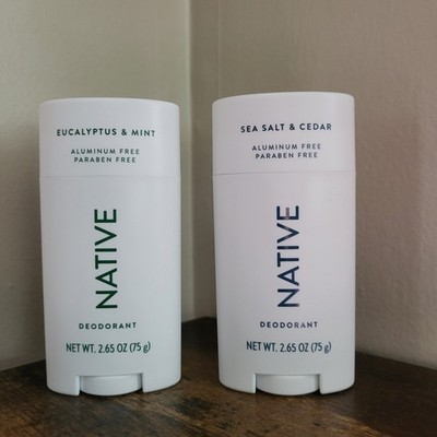 2 Native Deodorant Sea Salt  Cedar Eucalyptus Mint Aluminum Paraben Free 2.65 Oz