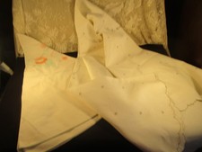 ANT. 2 RD. TABLECLOTHS 60" 80" LG. BEAUTIFUL LINEN FAB