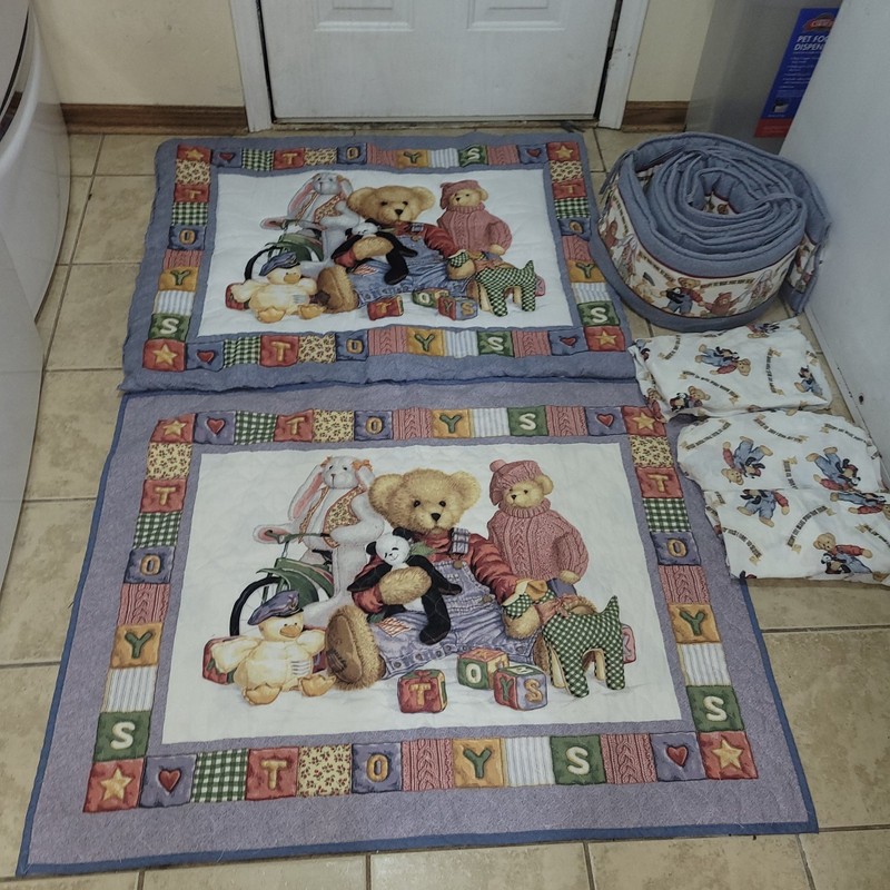 Vintage Blue Jean Teddy 6 Piece Nursery Crib Set