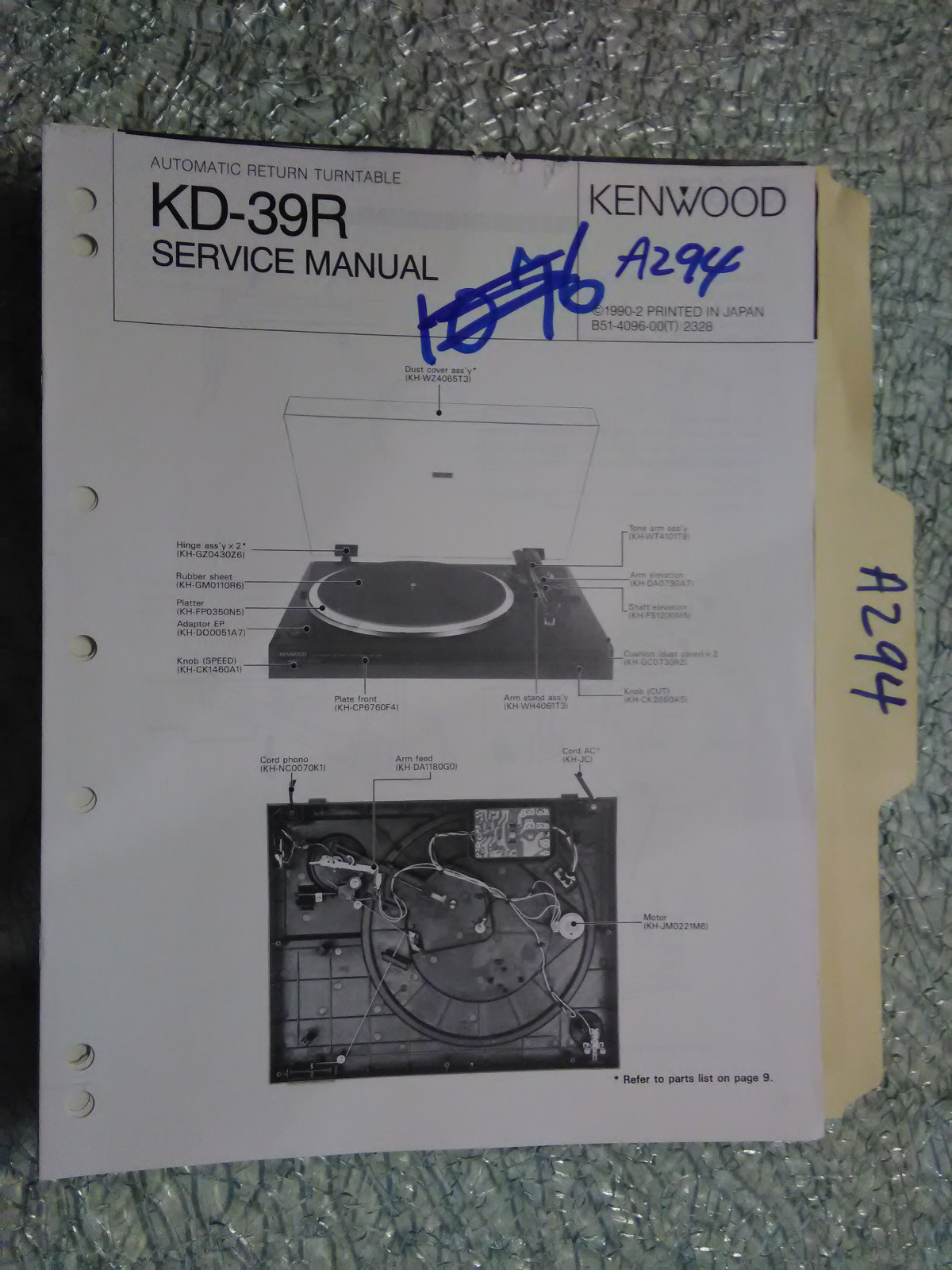 Kenwood kd39r service manual original repair book stereo turntable
