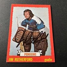 Autographed.  1973-74 Topps JIM RUTHERFORD   .  HOF.          **J-1