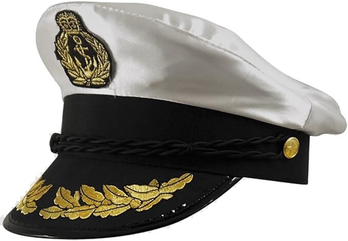 ADULT CAPTAIN HAT SATIN Yacht Boat Navy Sailor Sea Marine Fancy Dress Costume UK