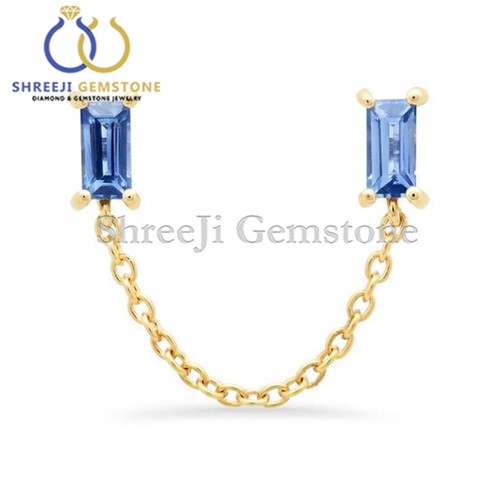0.27 Ct Emerald Baguette Chain Stud Earring 14k Solid Yellow Gold Fine Jewelry - Picture 13 of 20
