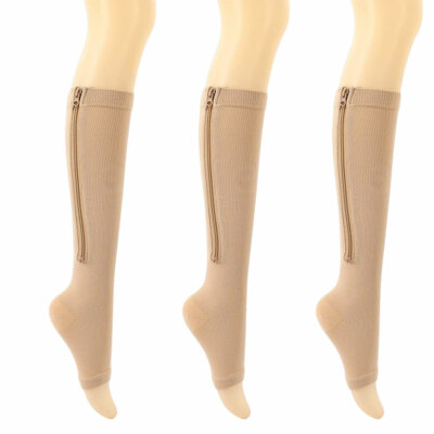3 Pair Compression Socks Zippered Open Toe 20-30mmHg with Zipper Safe Protection