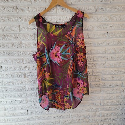 Speed Limit MPR Womens Top 1X Plus Overlay Purple Floral High Low Split Back