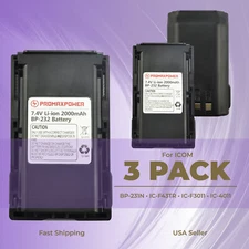 3-Pack Battery for Icom Radios BP-232 BP-231N BP-230 | IC-F44, IC-F4062, IC-A14