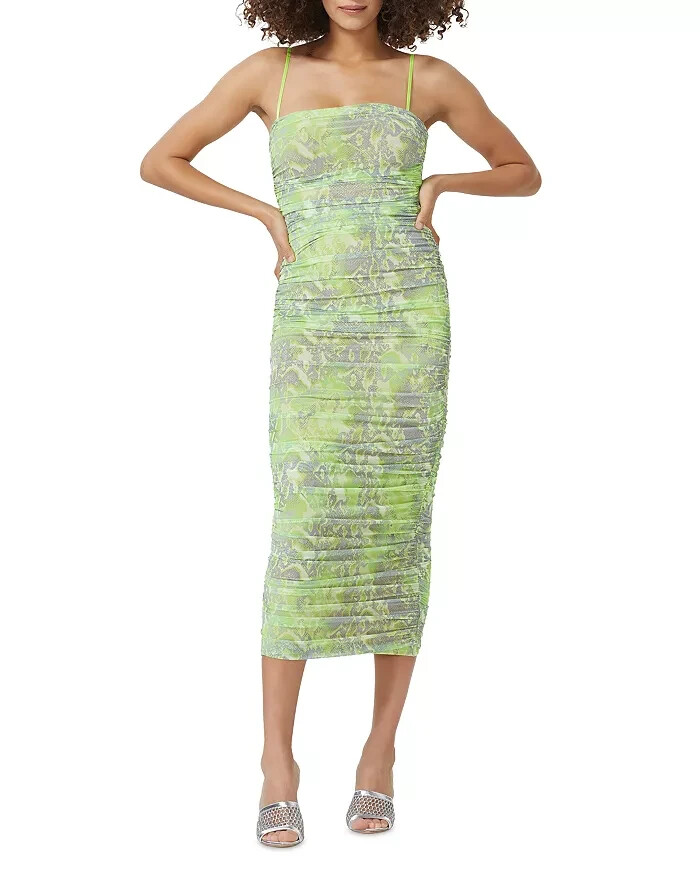 AFRM Womens Hazel Mesh Snake Print Sheath Dress Green M