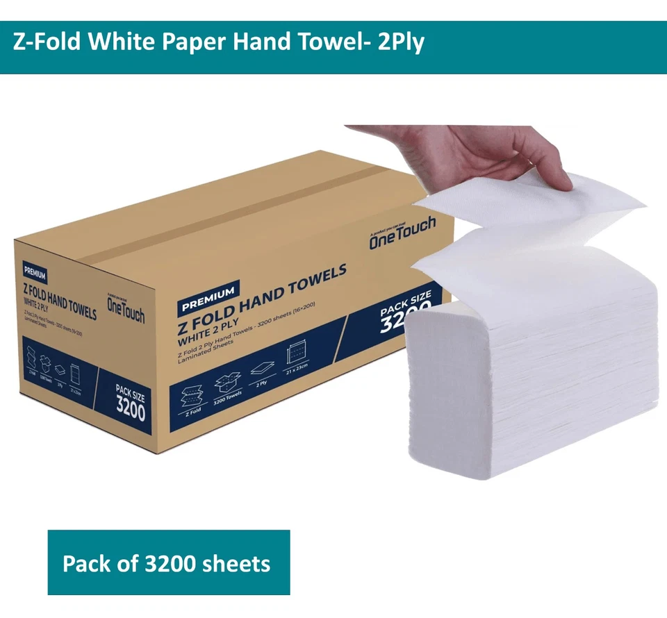 ONETOUCH Paper Hand Towels Z fold tissues Multi Fold Premium Quality PACK 2 PLY 3200