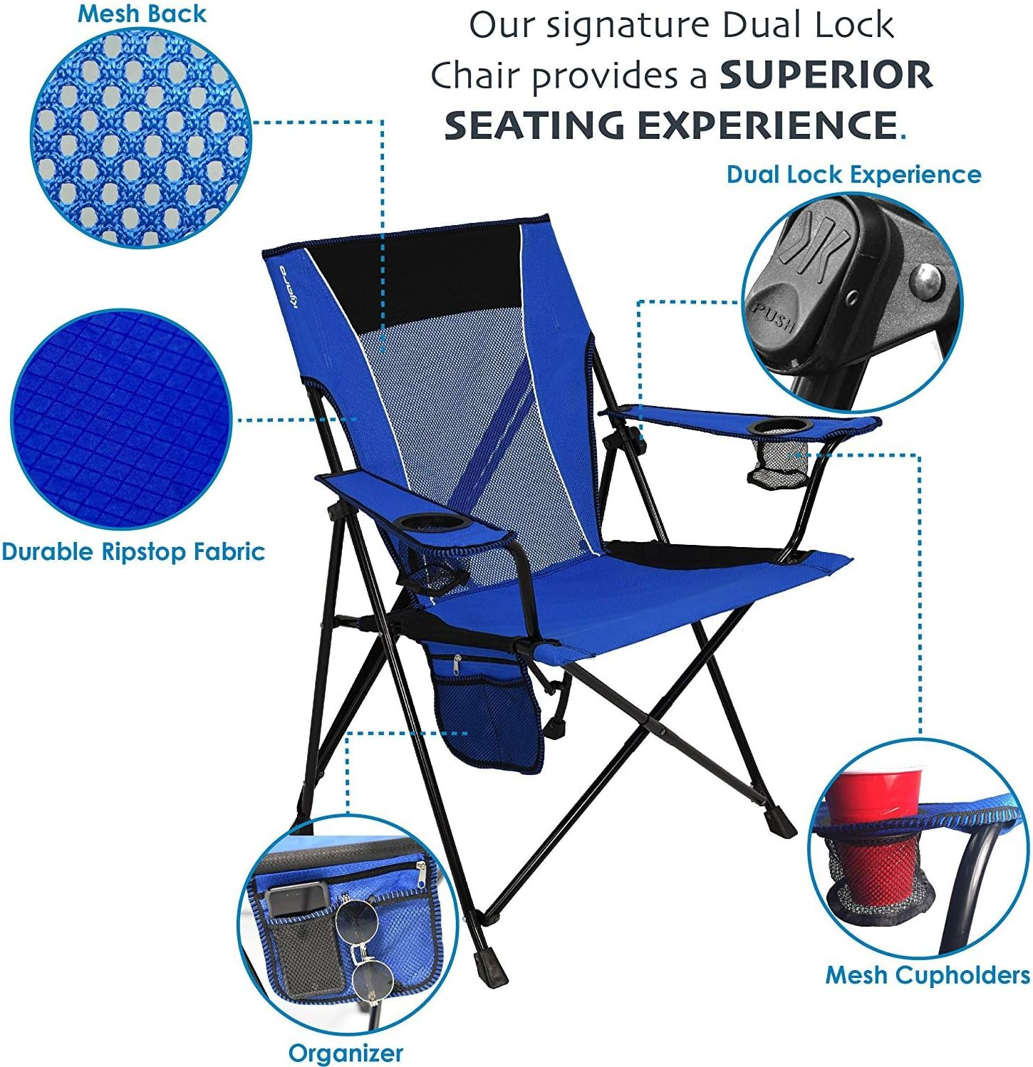 Kijaro Dual Lock Folding Camp Chairs - Versatile for Sports, Outdoors & Lawns - 