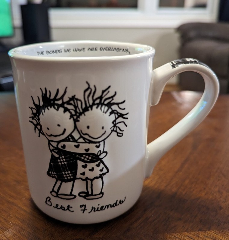 Marci Children Of The Inner Light "Best Friends" Hugging Coffee Mug Black White