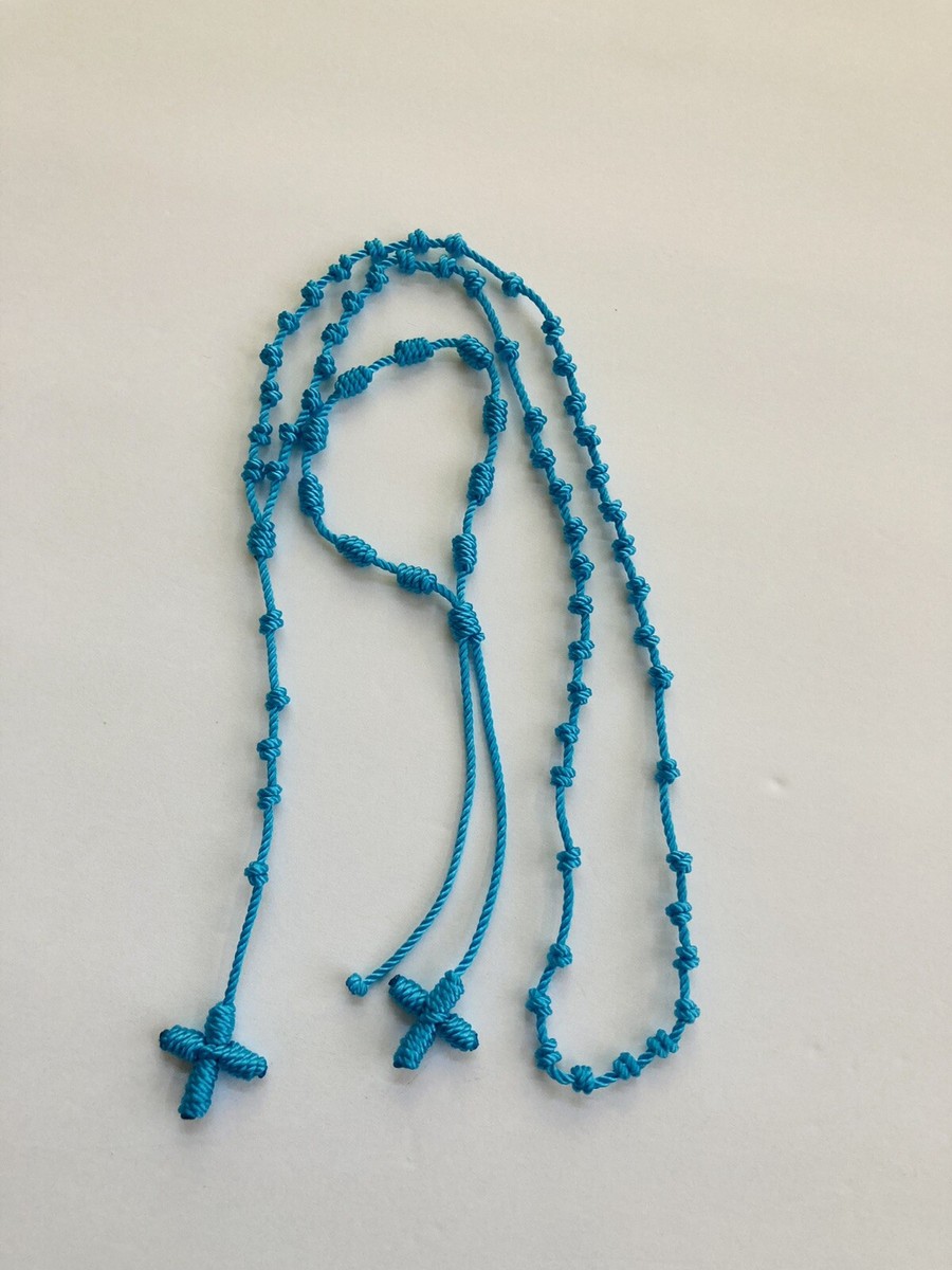 Knotted Nylon Cord Blue Rosary And Rosary Bracelet Handmade - Main Image