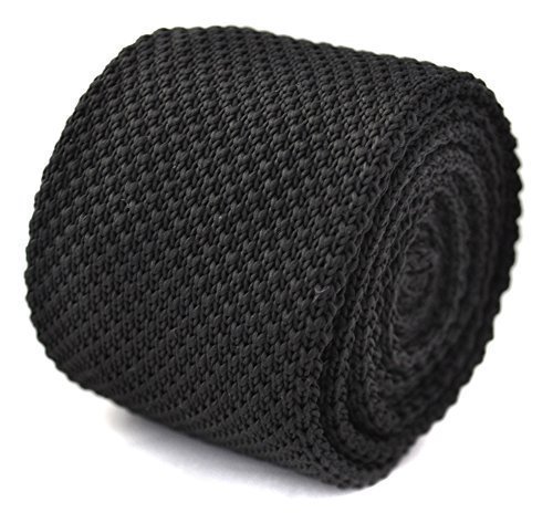 Frederick Thomas Knitted Silk Mens Tie - Black - Pointed End Plain 8cm classic