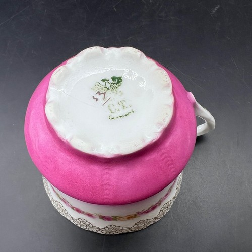 Antico set tazza da tè e piattino rosa Carl Tielschh Altwasser CT Germania - Foto 7 di 7