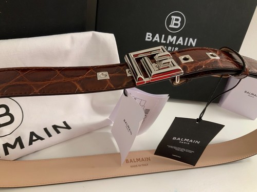 CINTURÓN BALMAIN HOMBRE COCODRILO MARRÓN RELIEVE TALLA 105 (34 mm ANCHO) NUEVO HECHO EN ITALIA - Imagen 7 de 18
