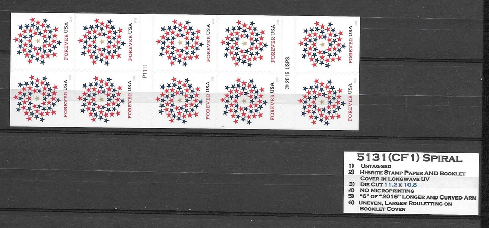 2016 Patriotic Spiral #5131a(CF1) +(CF3) Convertible Bklts of 10 + Normal Bklt. - Image 3 of 4