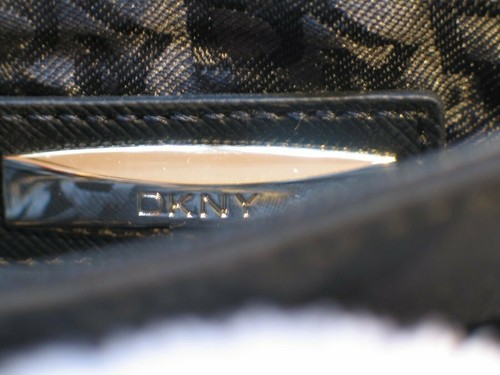 DKNY Small black canvas crossbody bag / clutch with croc pcv trim - Picture 7 of 12