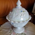 WESTMORELAND OPALESCENT Glass Lid ROSES & BOWS Candy Dish Hd Painted SIGNED 1981 — photo 5
