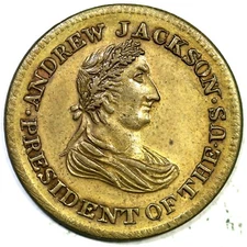 (1834) Low-4 HT-6 R-2 Brass Andrew Jackson Hard Times Token