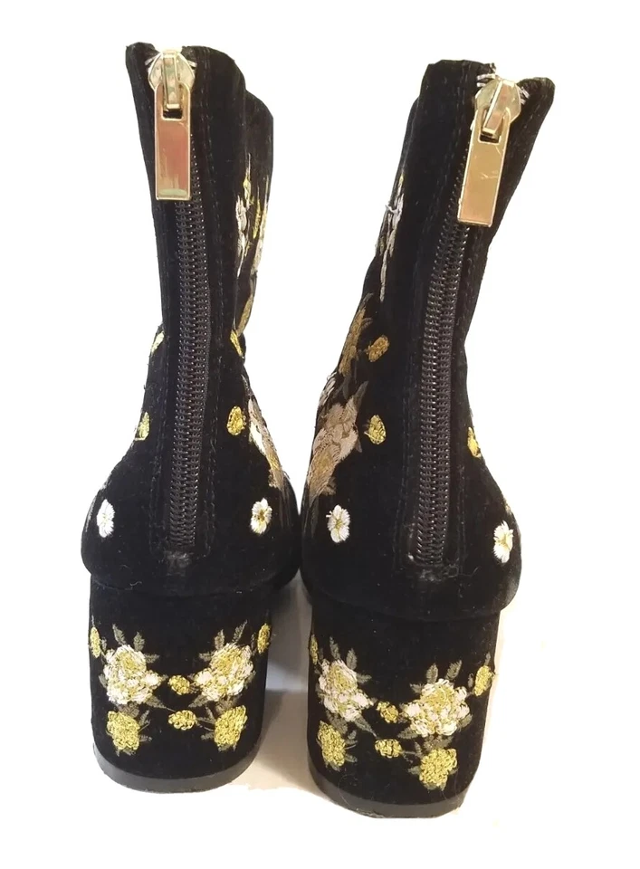 Forever 21 Topshop Mujer Botas Talla 8 Negro Terciopelo Floral Femenino Cremallera Lateral Zapatos Foto 4 de 4