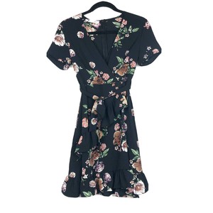 tiny floral ruffle mini wrap dress