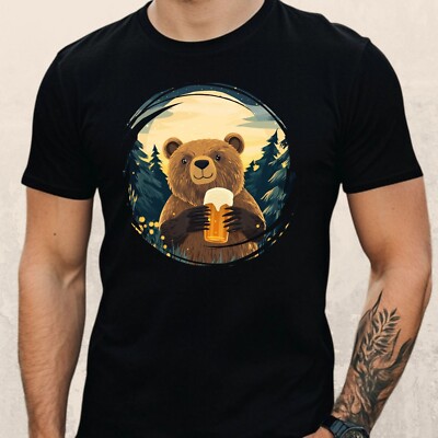 Mens Beer Print Cotton Bear T-Shirt Size XS to 5XL