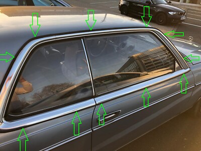 Kompletter Satz Regenleisten Gummiprofile am Chrom für W123 C123 Coupe CE CD 