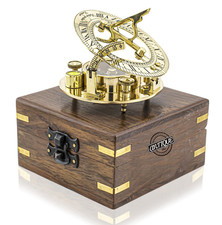 Brass Sundial Compass With Wooden Box Maritime Sun-diel Vintage Decor Gifts Men.