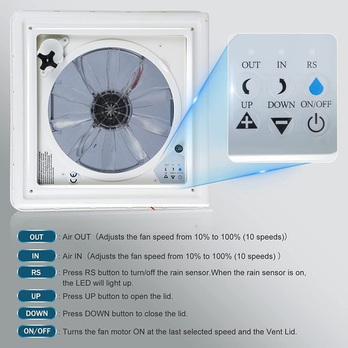 40*40CM 12V Wohnmobil Dach Ventilator Fenster RV Lüfter Fernbedienung 10 gears - Bild 3 von 12