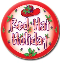  6 RED HAT HOLIDAY DESIGN 3" BUTTONS FAVOR FOR RED HAT LADIES OF SOCIETY