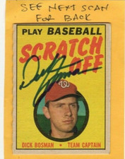 Autographed Dick Bosman 1971 Senators Topps Scratch Off  Free shipping
