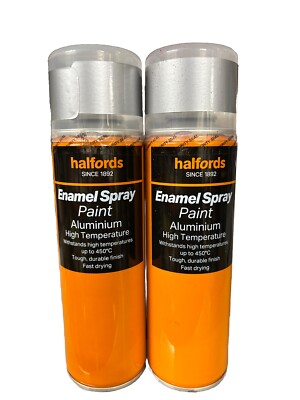 ALUMINIUM ENAMEL SPRAY PAINT 300ML HALFORDS CANS X2