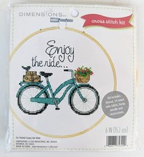 Dimensions Cross Stitch Kit Enjoy The Ride Blue Bicycle 6 Inch Spring
