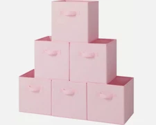 Foldable Storage Cube for Nursery, Playroom, Closet 11 Inch 11 Inch, Pink-6 Pack