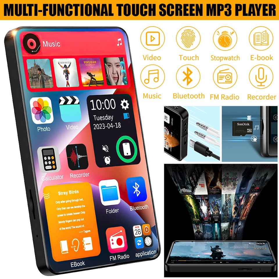 Portable Bluetooth MP4 MP3 Touch Scree HiFi Music Player FM Radio Support 256GB - image 2 of 4