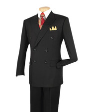 Black Men Solid Color Double Breasted Classic Regular Fit Suit Elastic Waist