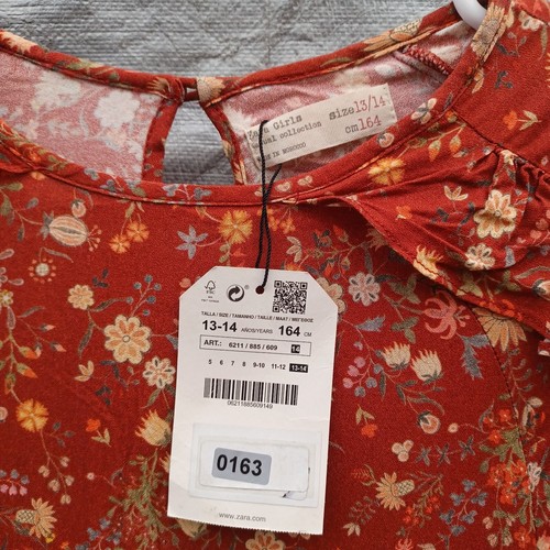 Zara Girls Shirt 13/14 Cm 164 Red Floral Shirt Dress Long Sleeve Keyhole Ruffle - Picture 13 of 18