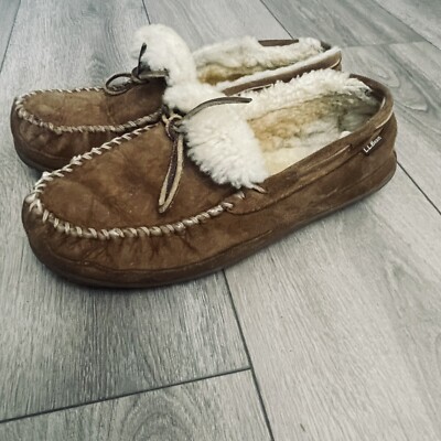 LL Bean Slippers Men Size 11 Brown Shearling Lined LL Bean Wicked Good Slippers Mens Size 11 Brown Suede  main image 3
