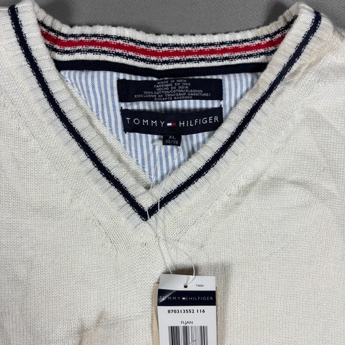 Tommy Hilfiger Sweater Vest Teens XL Ivory Knit Sleeveless V Neck Logo Pullover - Picture 4 of 6
