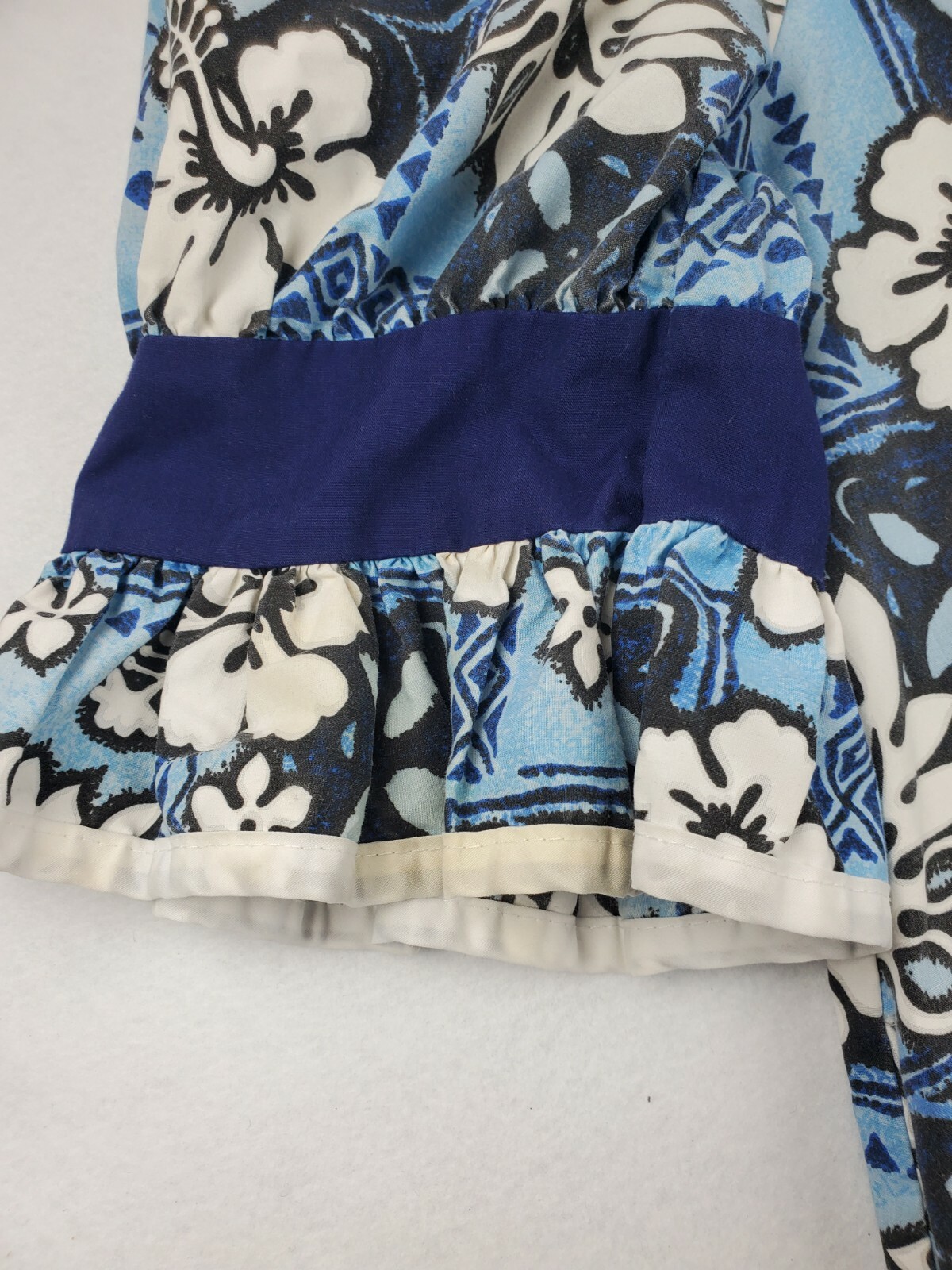 Vtg Winnie Fashion Blue Hawaiian Hibiscus Dress MuuMuu Kimono Womens XL image 3