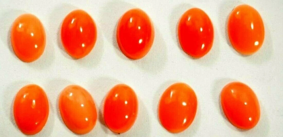 Vintage Natural Pink CORAL cabochons 5 x 7mm Top Salmon color No treatment - Image 2 of 4