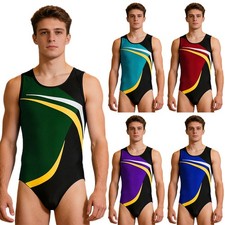 Men Jumpsuit Performance Bodysuit Training Leotard Press Buttons Crotch Adult