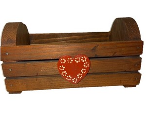 VTG Dark Wood Holder w/ Red Wooden Heart Box  Trinket Box Cottage-core Farmhouse