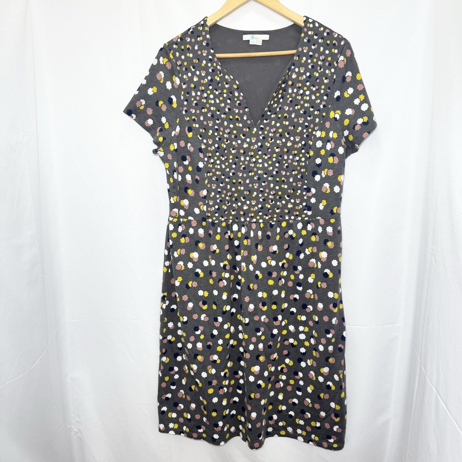 Boden Emory Jersey Dress Size 16R Multicolor Flower Gray Stretch Casual Travel